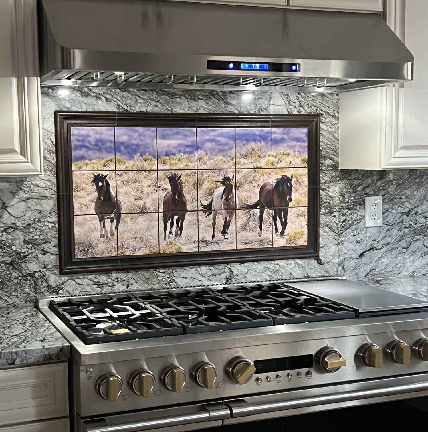 Tile Mural 12.75 x 17 Ceramic Tile Mural Backsplash, outlets Horses by the Barn